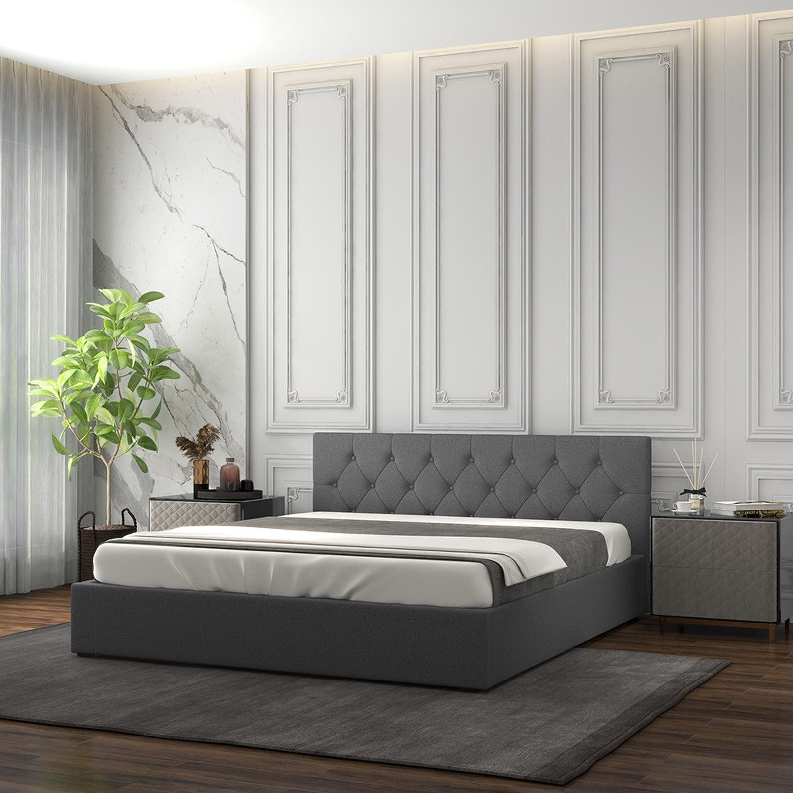 Milano Capri Luxury Gas Lift Bed With Headboard (Model 3) - Grey No.28 - Double-1951134894369411073