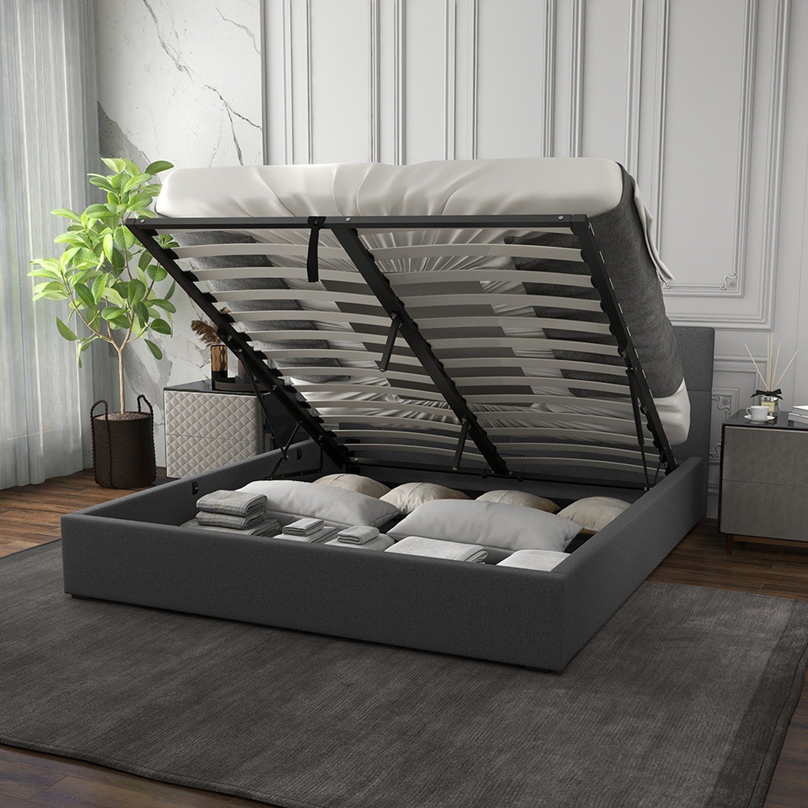 Milano Capri Luxury Gas Lift Bed With Headboard (Model 3) - Grey No.28 - Double-1951134894369411076