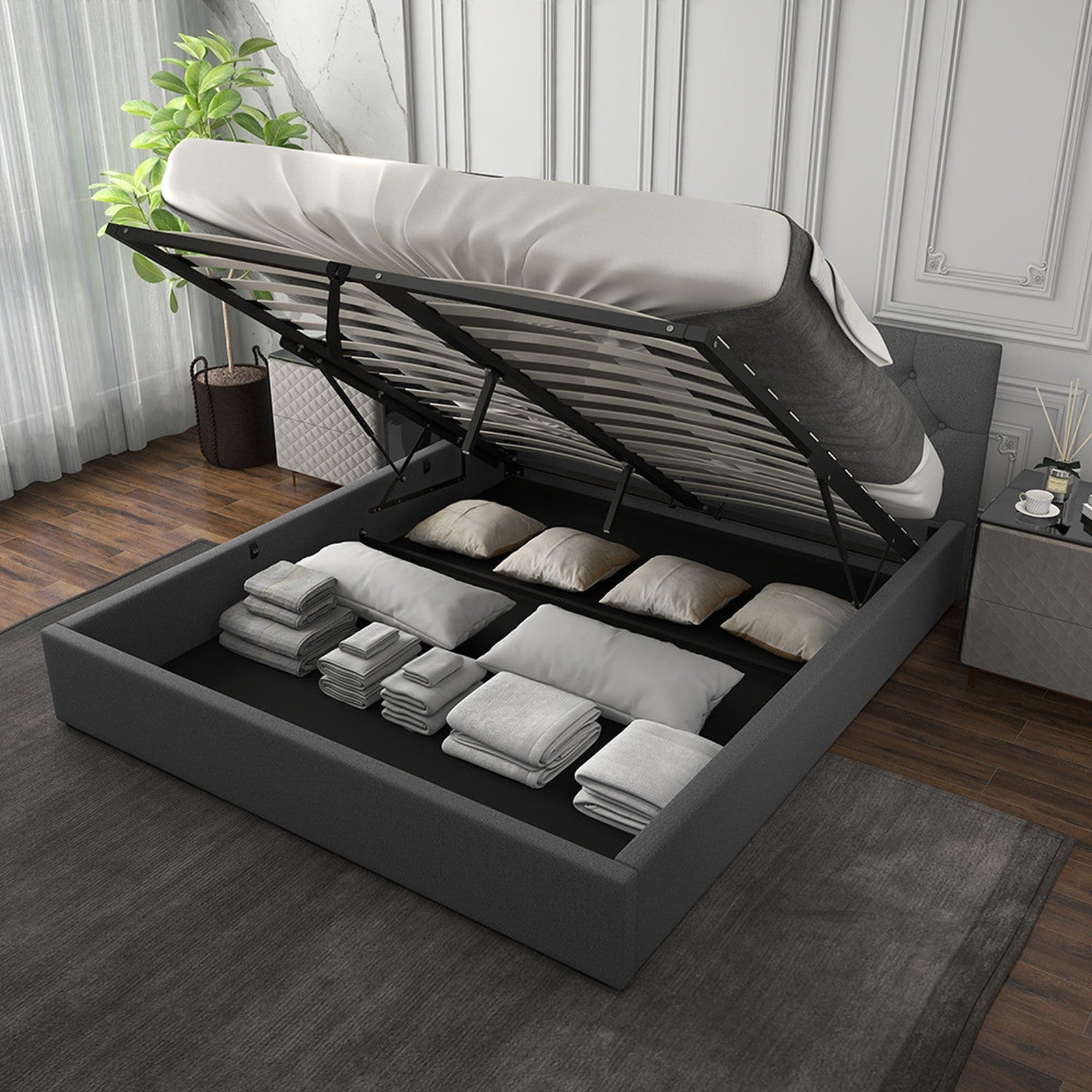 Milano Capri Luxury Gas Lift Bed With Headboard (Model 3) - Grey No.28 - Double-1951134894369411079