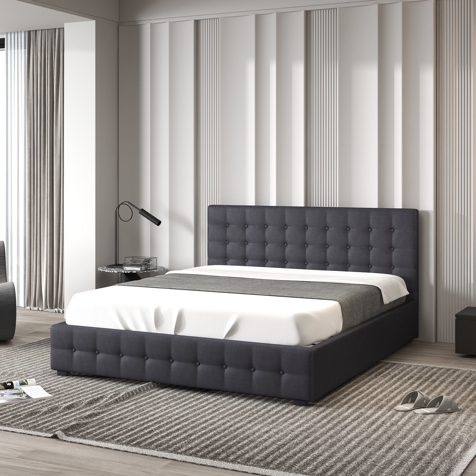Milano Decor Eden Gas Lift Bed - Dark Grey - Single-1951134897183789057