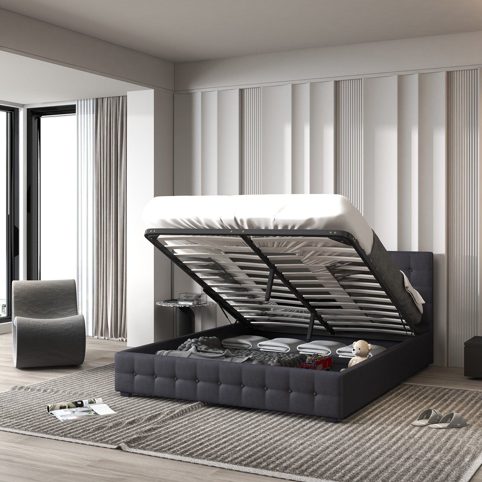 Milano Decor Eden Gas Lift Bed - Dark Grey - King Single-1951134897431252994
