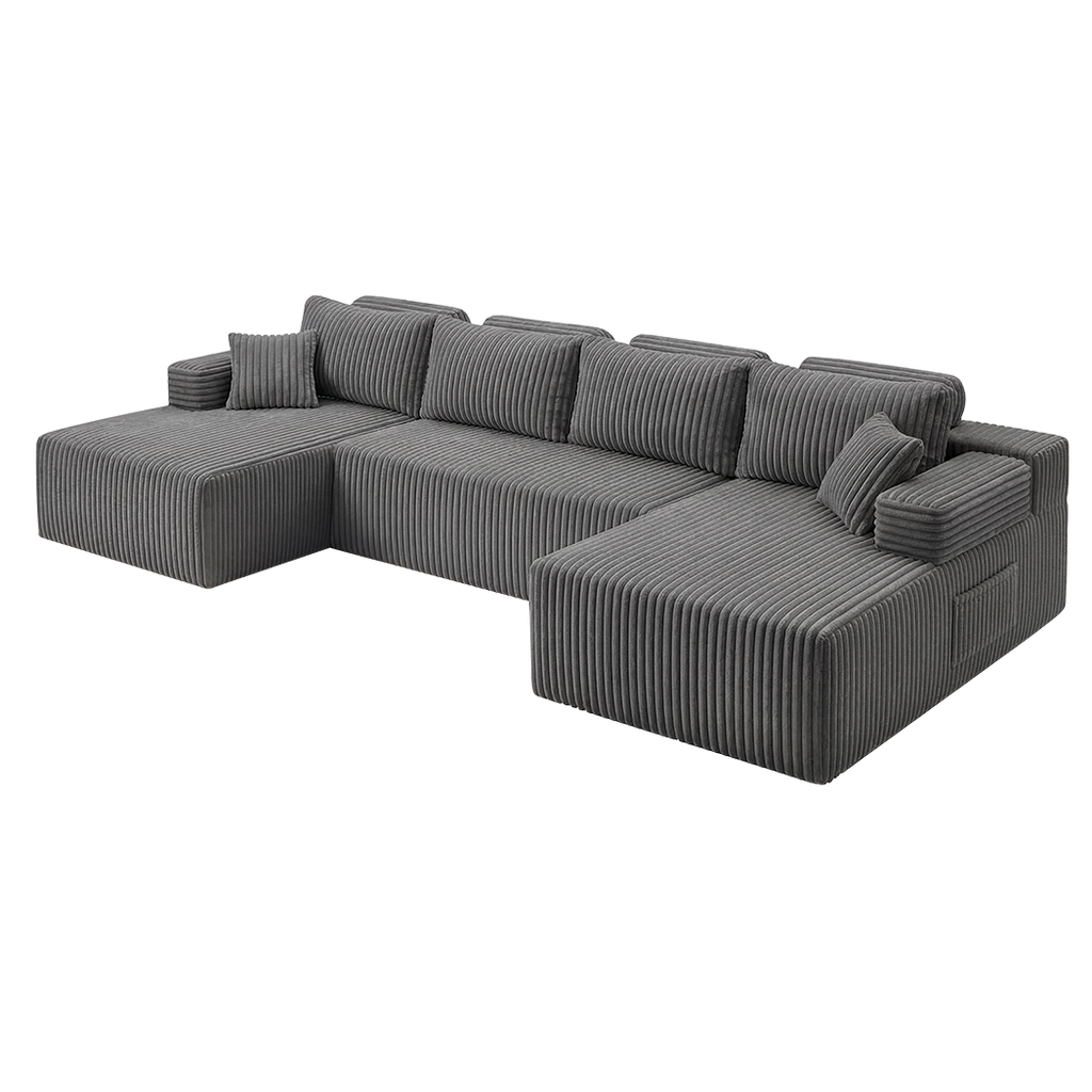 Levede Modular Sofa Lounge Set Corduroy U Shaped Sectional Cloud Couch Grey-2050056788564381704