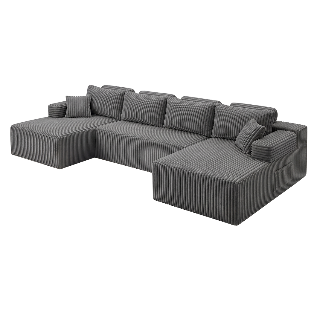 Levede Modular Sofa Lounge Set Corduroy U Shaped Sectional Cloud Couch Grey-2050056788564381704