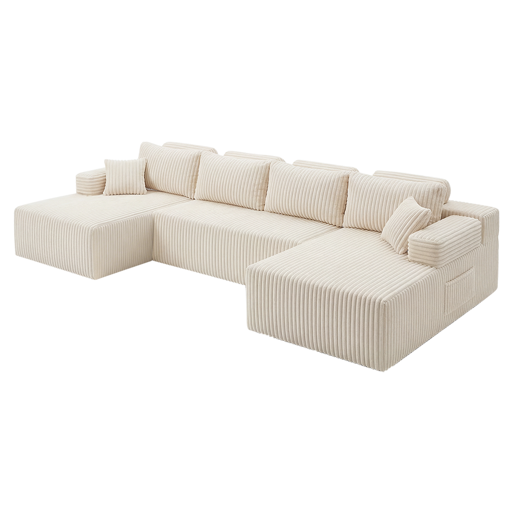 Levede Modular Sofa Lounge Set Corduroy U Shaped Sectional Cloud Couch Beige-2050056788379832328