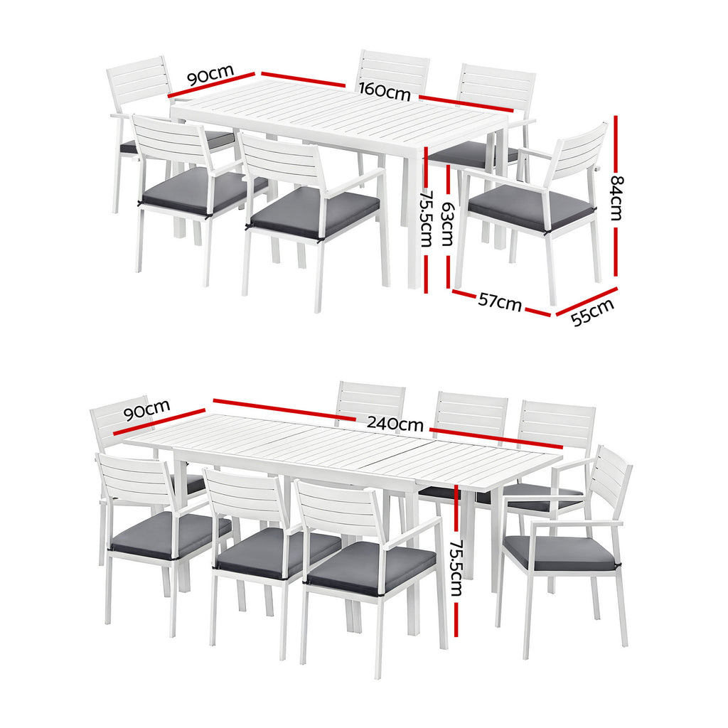Gardeon Outdoor Dining Set 9PCS Aluminum Extendable Table Chairs Patio Furniture