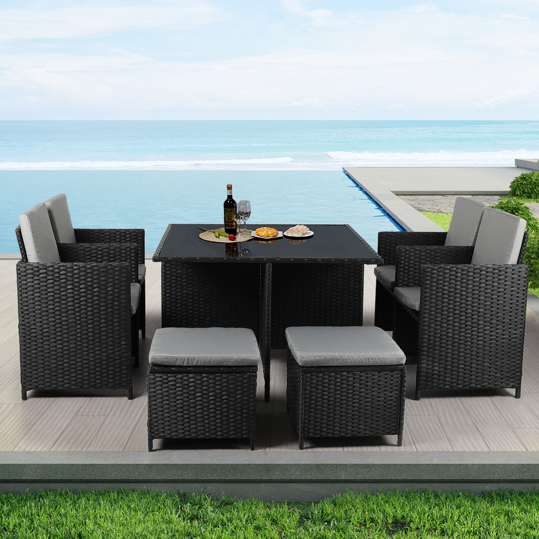 Levede 9PCS Outdoor Table Chair Set-2006733112737927175