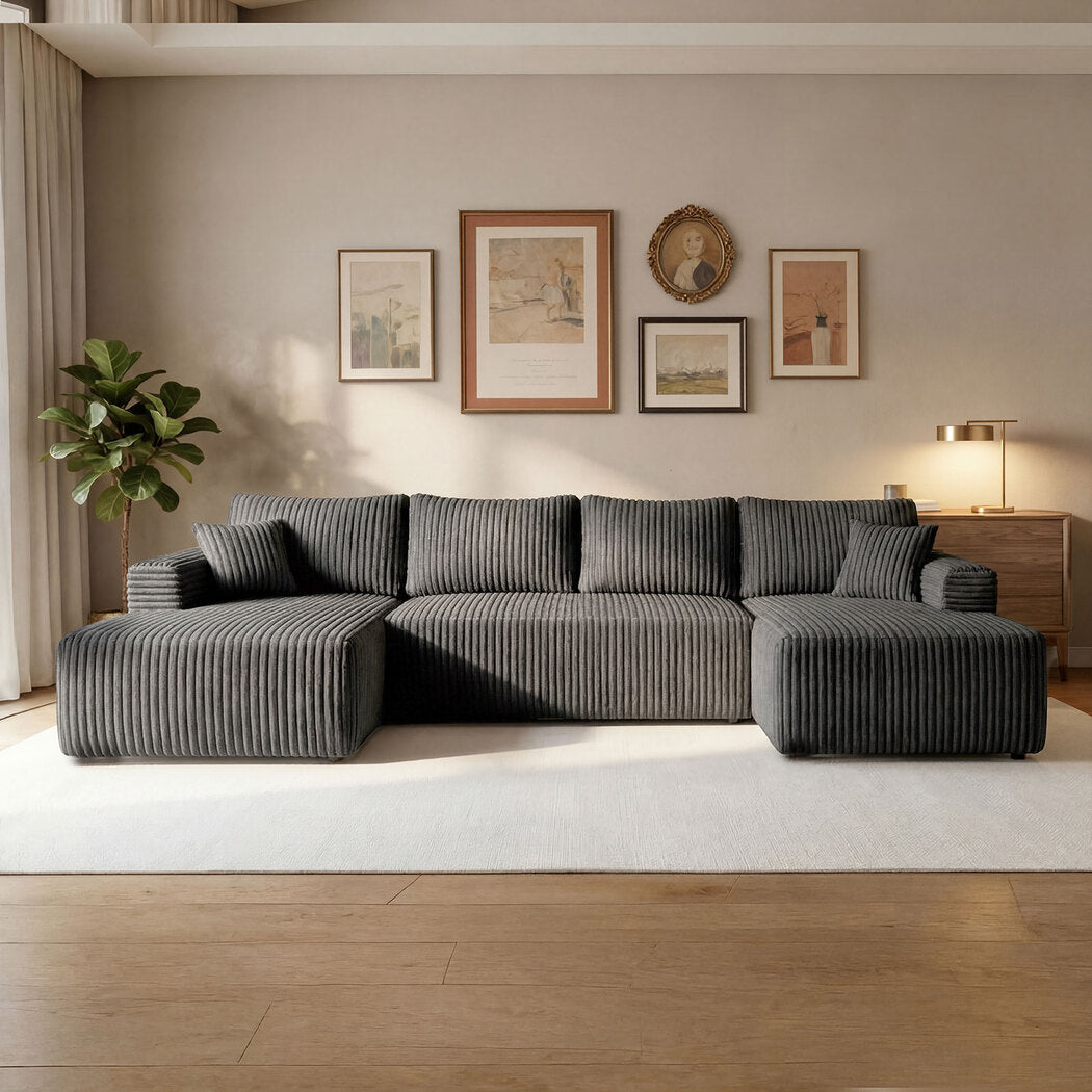 Levede Modular Sofa Lounge Set Corduroy U Shaped Sectional Cloud Couch Grey-2050056788564381703
