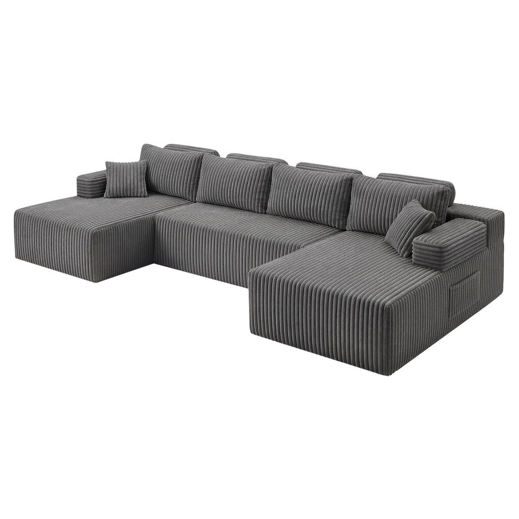 Levede Modular Sofa Lounge Set Corduroy U Shaped Sectional Cloud Couch Grey-2050056788564381696