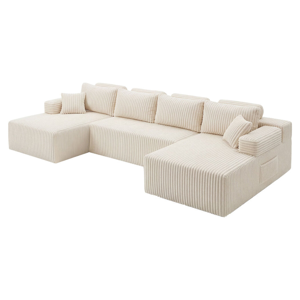 Levede Modular Sofa Lounge Set Corduroy U Shaped Sectional Cloud Couch Beige-2050056788379832320
