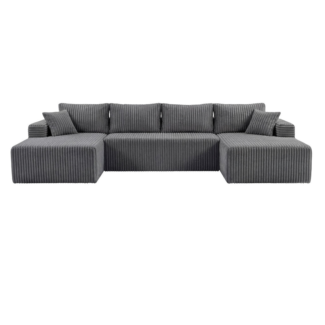 Levede Modular Sofa Lounge Set Corduroy U Shaped Sectional Cloud Couch Grey-2050056788564381697