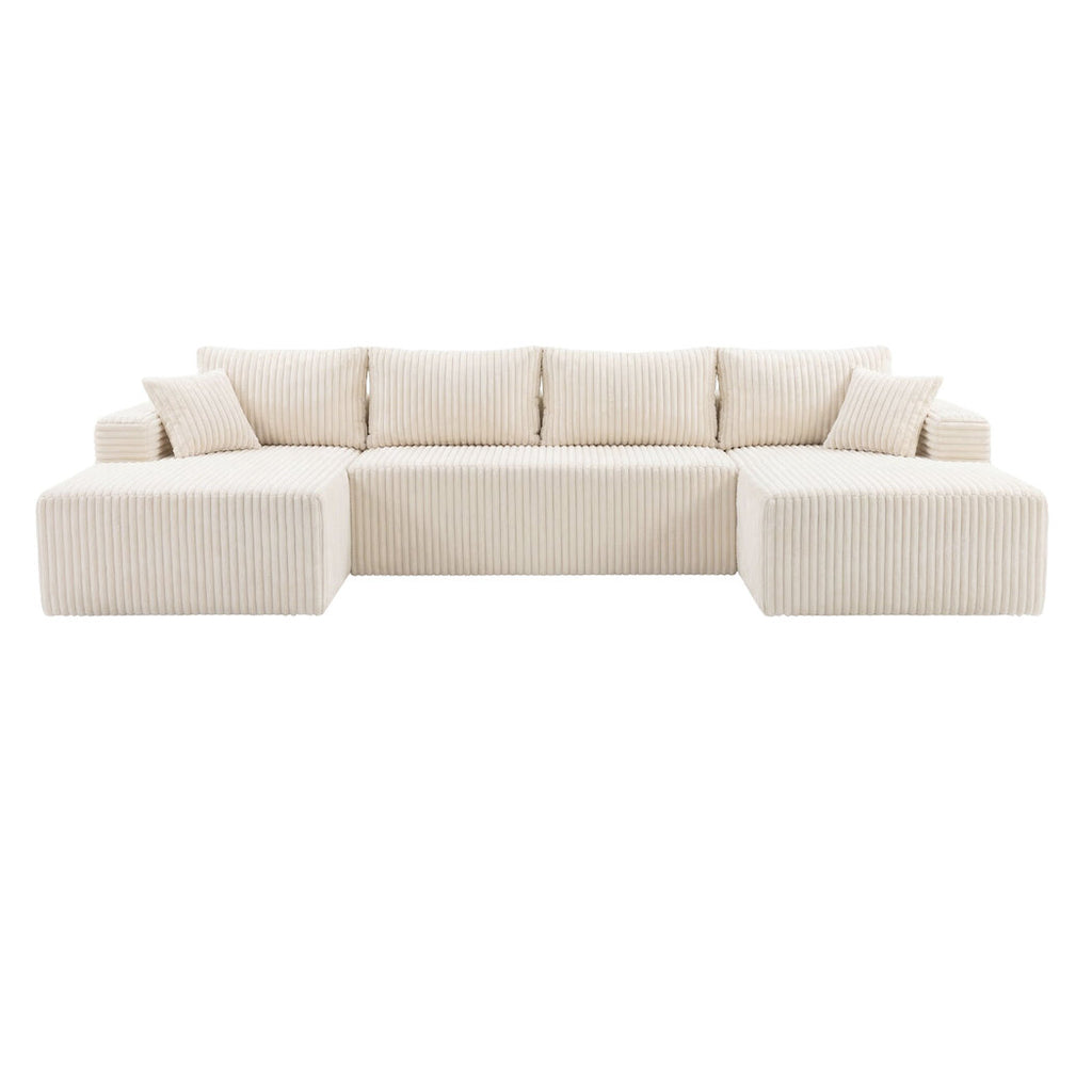 Levede Modular Sofa Lounge Set Corduroy U Shaped Sectional Cloud Couch Beige-2050056788379832321