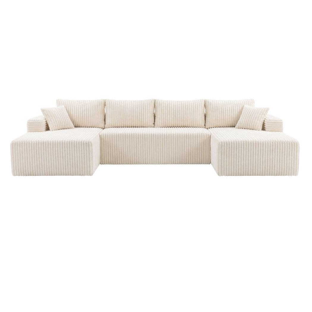 Levede Modular Sofa Lounge Set Corduroy U Shaped Sectional Cloud Couch Beige-2050056788379832321